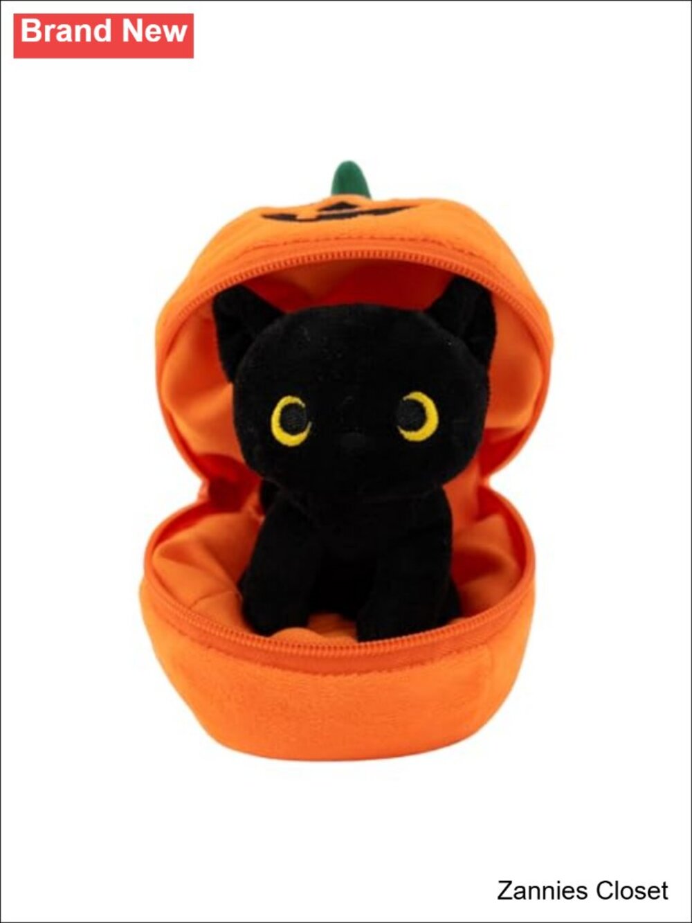 👻 Plushland Halloween Zip-Up Pumpkin Stuffed Animal Plush Toy Black Cat 6 in